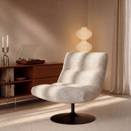 Premium Interiors - Draaistoel ROMA - velours met structuur crème 77cm