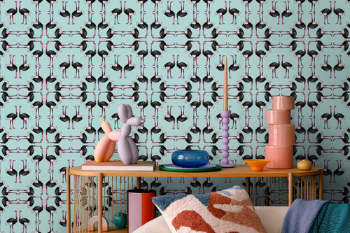 Walls4You behang flamingo's turquoise en zwart - 53 cm x 10 m - 640122