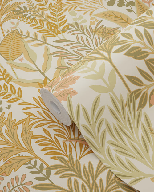 ESTAhome behang tropische bladeren en bloemen licht terracotta en beige - 50 x 900 cm - 131662