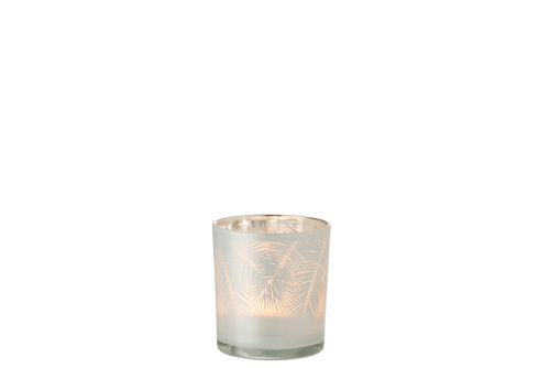 J-Line kaarshouder Blad - glas - wit - small - 6 stuks
