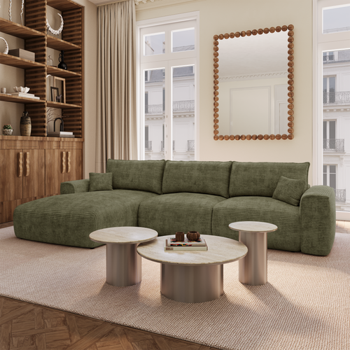 Premium Interiors - Linkshoekbank met slaapfunctie en opbergruimte COMO - corduroy olijfgroen 297cm