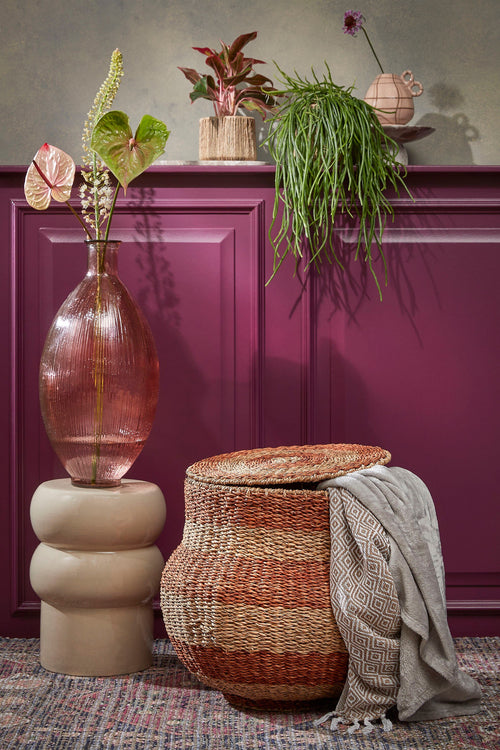 Mica Decorations Tacoma Opbergmand met Deksel - H48 x Ø55 cm - Jute - Oranje - vtwonen shop