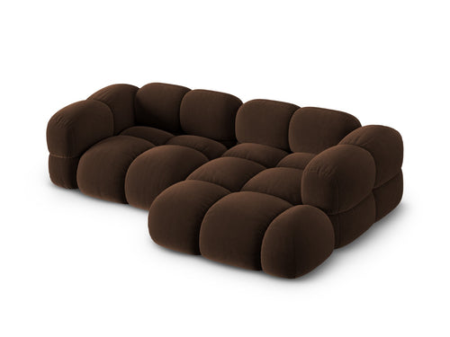 Cosmopolitan Design rechter hoekbank Loretto 3-zits, flueel chocolade - 147x250x68cm