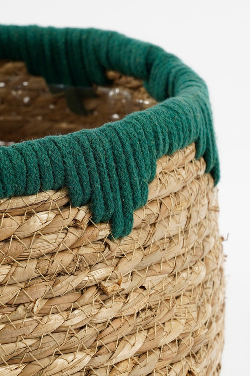 Mica Decorations Jorck Plantenmand - Set van 3 - H24 x Ø26 cm - Zeegras - Groen, Bruin