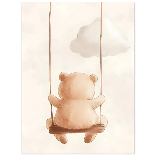 Artfulprints Poster Schommelende knuffelbeer   - 30x40 cm - Bruin