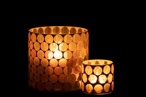 J-Line windlicht Mozaiek Cirkel - glas - wit/oranje - large