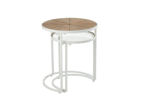 J-Line bijzettafel Lounge - metaal/hout - wit/naturel - set van 2 - vtwonen shop