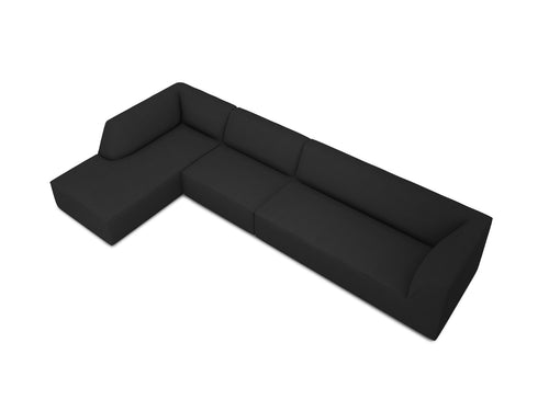 Micadoni linker hoekbank Ruby 5-zits, structurele stof, zwart - 180x366x69cm