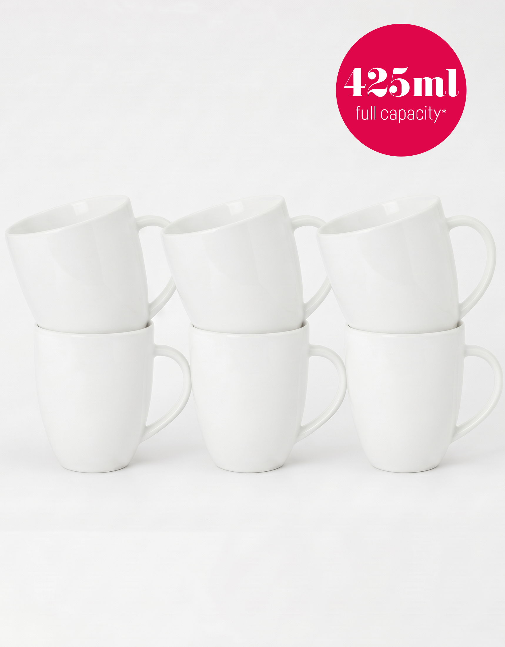 vtwonen - Basic - mokken set van 6 - porselein - wit - 425 ml