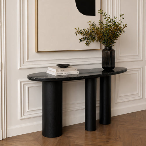 Premium Interiors - Console ARTE - multiplex en marmer zwart hout en zwart marmer 150cm