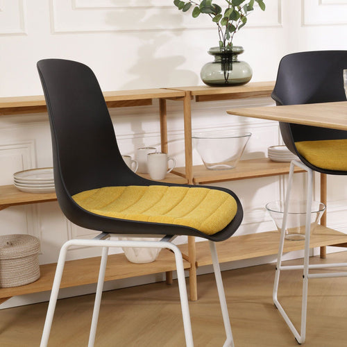 Nolon Nino-Liv Barkruk Zwart - Okergeel Kussen - Wit Frame - 75 cm