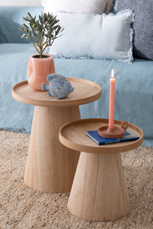 J-Line bijzettafels Rond + Rand - hout - naturel - set van 2