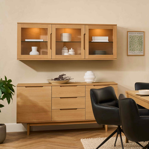 Furnhouse 3-deurs wandkast Kerteminde - Natuurlijk eikenhout - MDF, Eikenfineer, Glas - 37x160x60