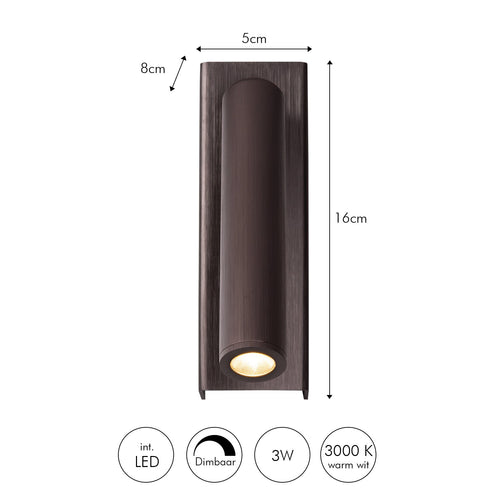 Atmooz wandlamp Alamo - geborsteld brons - 5 x 8 x H 16 cm - geïntegreerde led