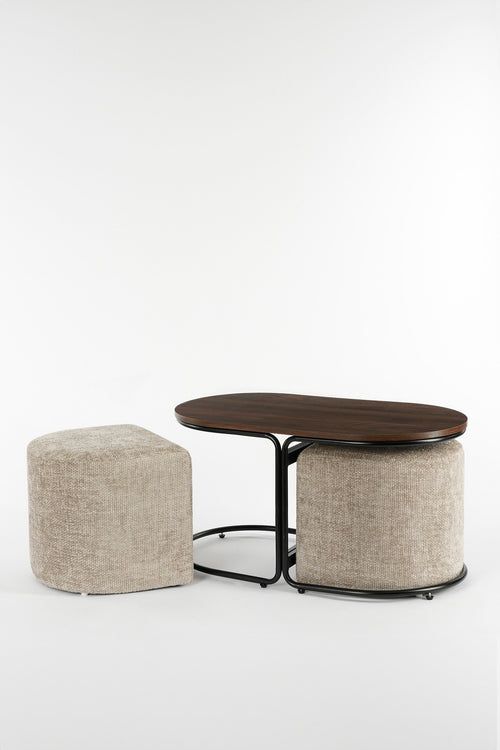 Mica Decorations Salontafel met Poefs - 3-delig - L79 x B45 x H41 cm - Lichtgrijs - vtwonen shop