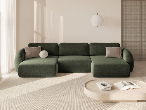 Cosmopolitan Design Converteerbare panoramische bank met opbergdoos Tonale 5-zits, chenille groente - 149x362x88cm