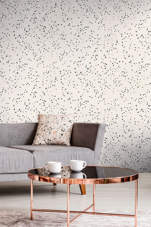 Livingwalls behang terrazzo wit, zwart en zilver - 53 cm x 10.05 m - AS-373942