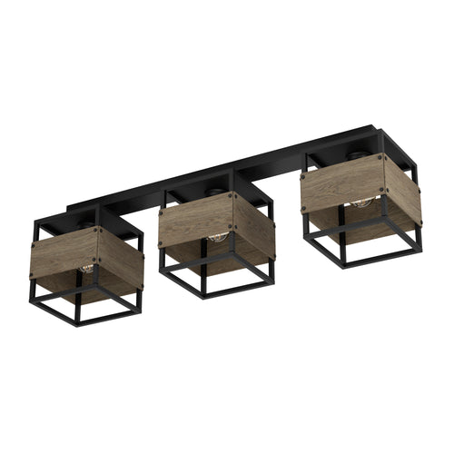 EGLO plafondlamp Evesham - e27 - 87,5 cm - zwart/bruin - hout