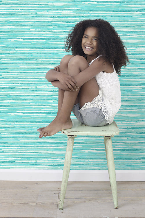 ESTAhome behang geweven motief turquoise - 53 cm x 10.05 m - 148621