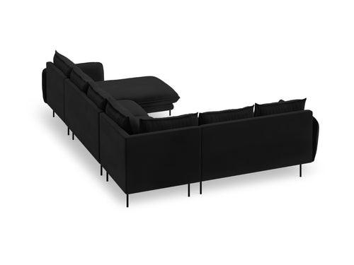 Cosmopolitan Design Panoramische hoekbank links Vienna 7-zits, flueel, zwart - 235x330x95cm