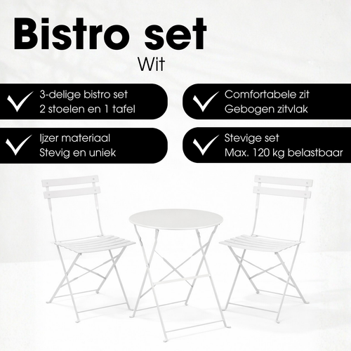 Mica Decorations Laurence Bistroset Metaal - Set van 3 - Tuinstoelen en Tuintafel - Balkonset 2 Personen - Bistrotafel Rond en Bistrostoel Bistro Set