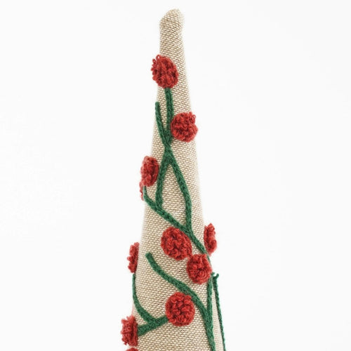Mica Decorations Kerstboom Kegel H55 x Ø12 cm - Kerstboom Kerstversiering - Geborduurde Decoratie Boom - Sierboom met Rode Details - Kerstdecoratie