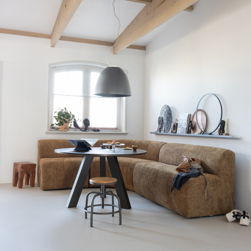 WOOOD eetbank halfronde hoek rug Mojo Base - Wollig - Honinggeel - 83x152x76