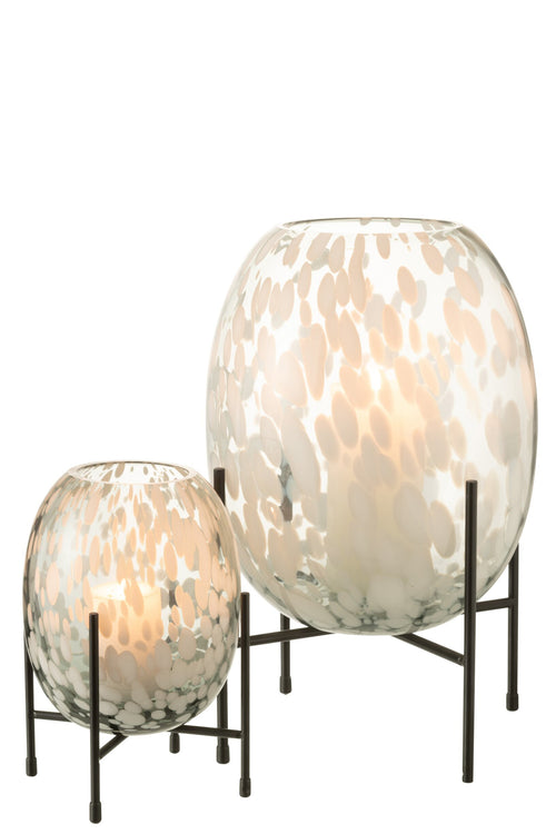 J-Line vaas Op Voet Spikkel - glas - grijs/wit - large - 37 cm hoog