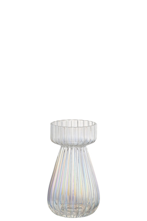 J-Line vaas Rib Parelmoer - glas - transparant - 14.3 cm hoog