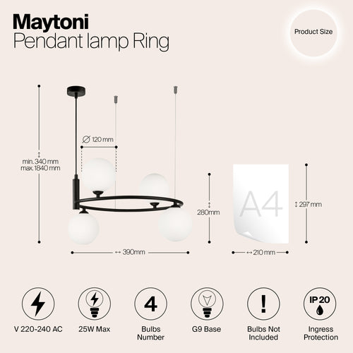 Maytoni - Hanglamp Ring - Zwart - vtwonen shop
