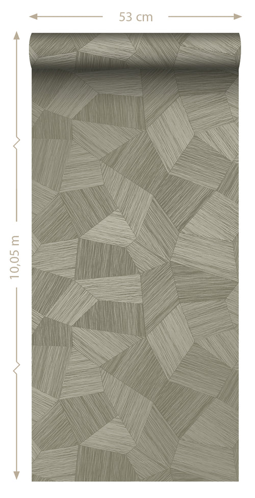 Origin Wallcoverings eco-texture vliesbehang grafisch 3D motief kaki grijs - 0.53 x 10.05 m - 347821 - vtwonen shop