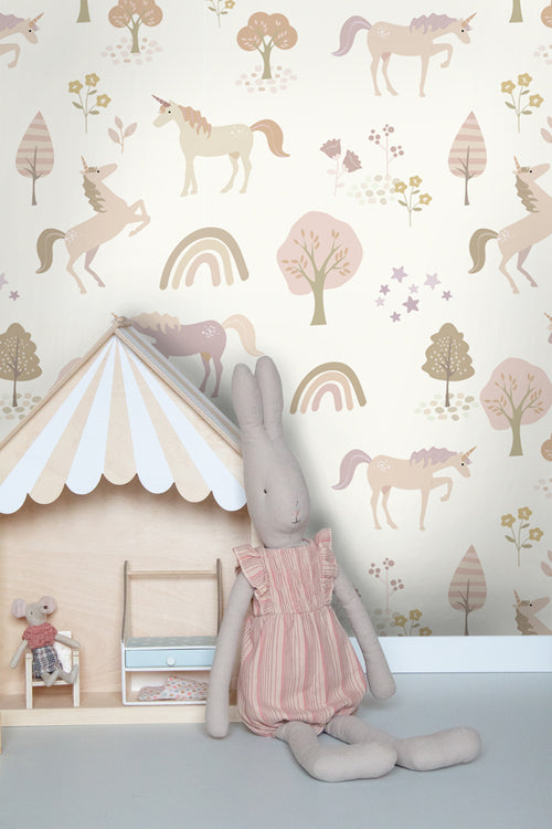 ESTAhome behang unicorns beige en zacht roze - 53 cm x 10.05 m - 139503