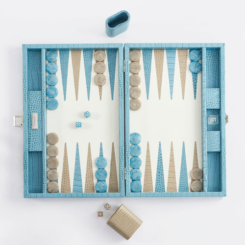 Premium Interiors - Backgammon - Groot BACKGAMMON - leer rivierablauw 46cm