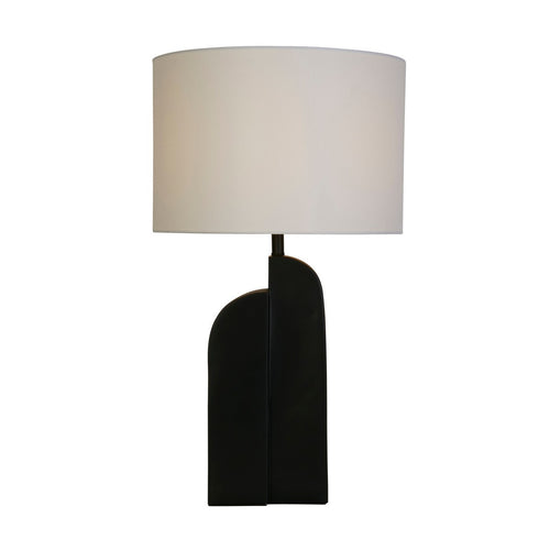 Searchlight Perth 1-lichts tafellamp, matzwarte hars en witte linnen kap