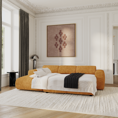 Sia Home - Hoekbank met slaapfunctie (links) YUMA - getextureerd fluweel mosterd 283cm