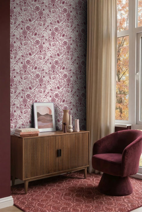 ESTAhome behang vintage bloemen bordeaux rood - 50 x 900 cm - 132131