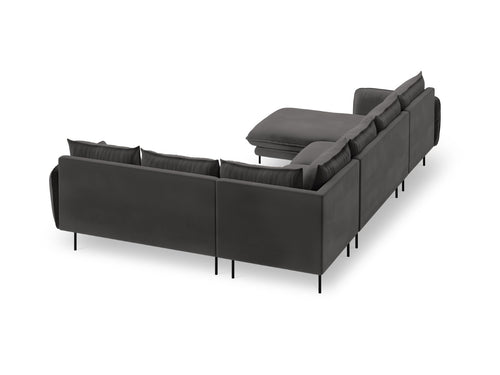 Cosmopolitan Design Panoramische hoekbank rechts Vienna 7-zits, flueel, donkergrijs - 235x330x95cm