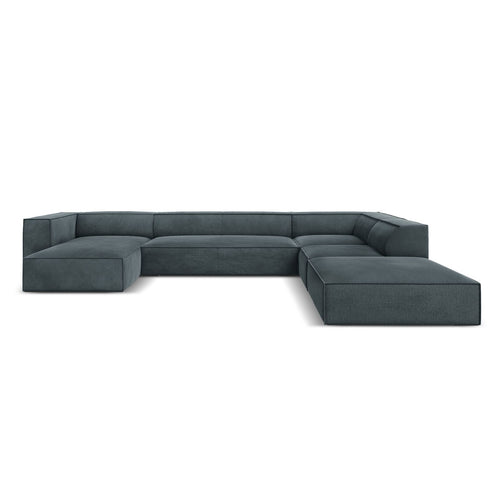 Cosmopolitan Design - Panoramische hoekbank rechts Turin 6-zits, structurele stof blauw grijs - 270x365x68cm