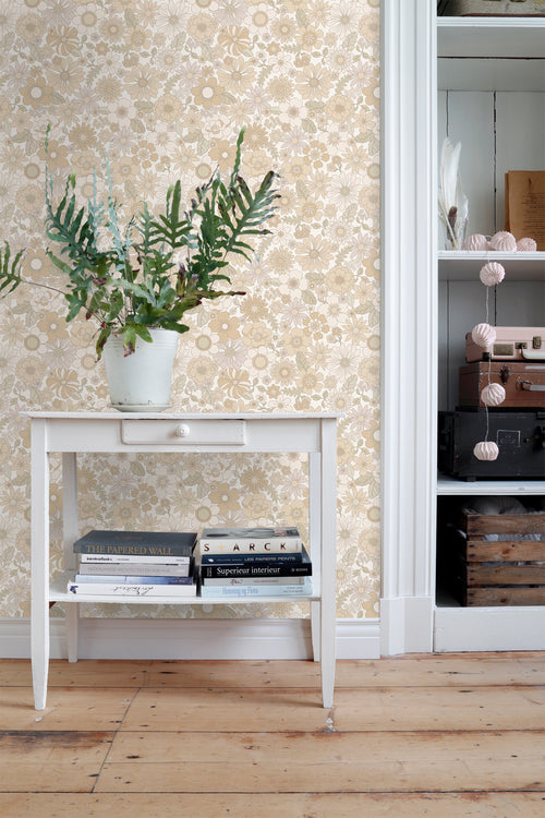 ESTAhome behang retro bloemen licht crème beige - 50 x 900 cm - 131245 - vtwonen shop