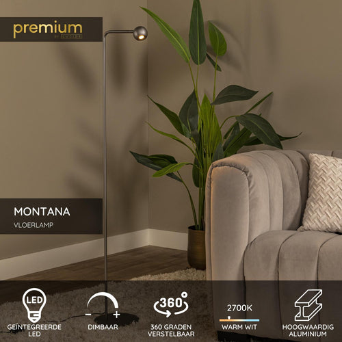 Lucide vloerlamp MONTANA - Geïntegreerde LED - Grijs ijzer