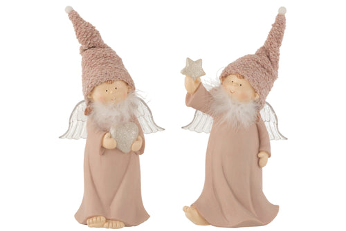 J-Line kerstfiguur Engel - polyresin - roze - large - 2 stuks - vtwonen shop