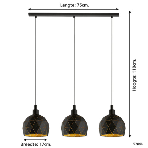 EGLO hanglamp Roccaforte - e14 - 75 cm - zwart/goud - vtwonen shop