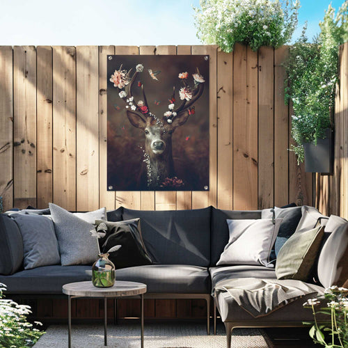 Reinders tuinposter Hert met bloemengewei - 80x60cm