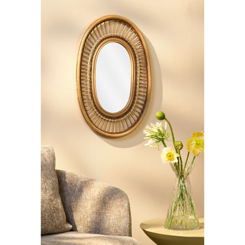 Mica Decorations Oval Wandspiegel - L59 x B40 x H3 cm - Rotan - Lichtbruin