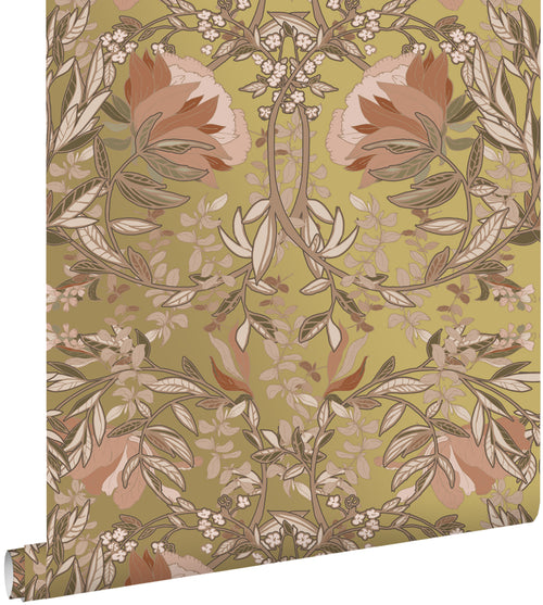 ESTAhome behang vintage bloemen in art nouveau stijl goud en terracotta roze - 0.53 x 10.05 m - 139568 - vtwonen shop