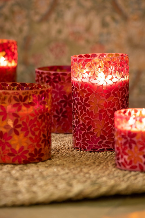 J-Line geurkaars Bloemen Mozaiek - Tender Rose - medium - 2 stuks - 55U
