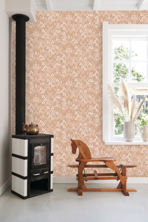 ESTAhome behang vintage bloemen in art nouveau stijl terracotta roze - 50 x 900 cm - 130971