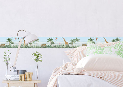 Sanders & Sanders zelfklevende behangrand jungle dieren groen en blauw - 500 x 9.7 cm - 601303