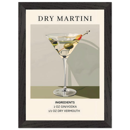 Artfulprints Poster met Lijst Dry Martini cocktail - Ingrediënten   - A4 21x29.7 cm - Groen