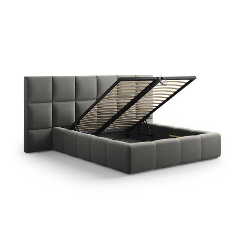 Cosmopolitan Design - Opbergbed met dubbel hoofdbord Livigno 200x200cm flueel lichtgrijs - 230x350x125cm